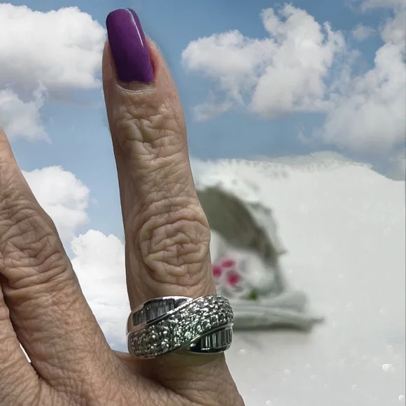 Pave Round & Baguette CZ Sterling Cross Over Ring - Picture 7 of 7